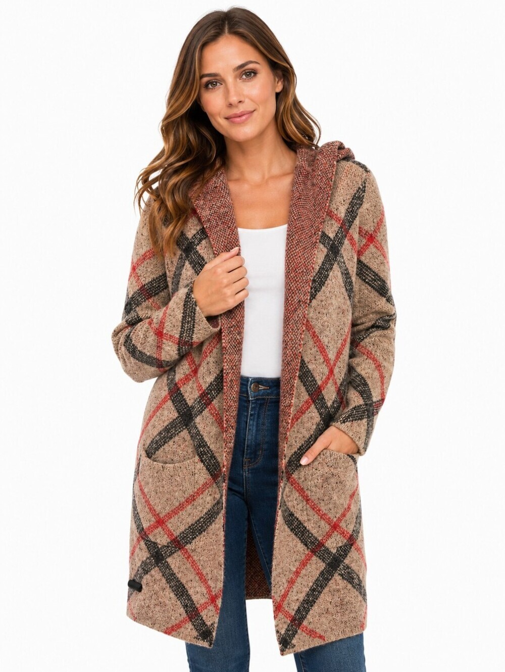 🌟 JOSEPH A. Plaid Hooded Open Front Cardigan Sweater | Size Small